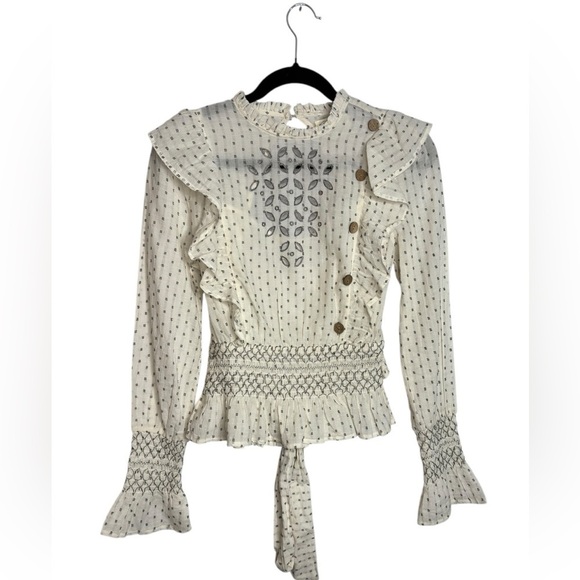 Rahi Cali Whimsy Ventura Victorian Embroidered Open Back Cotton Top Small - Picture 2 of 14